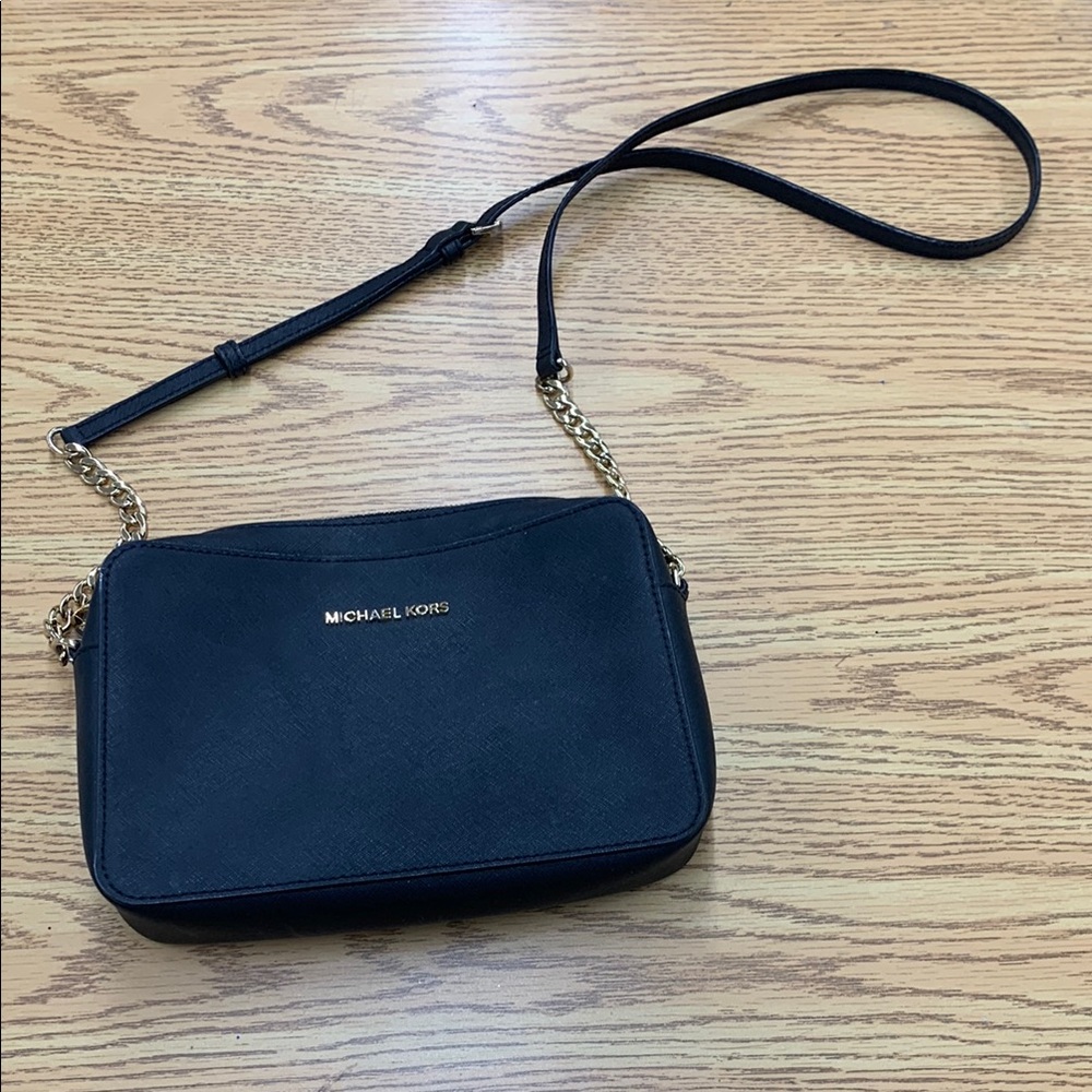 Michael Kors Black Crossbody Bag with Durable Fabric and Zipper Closure